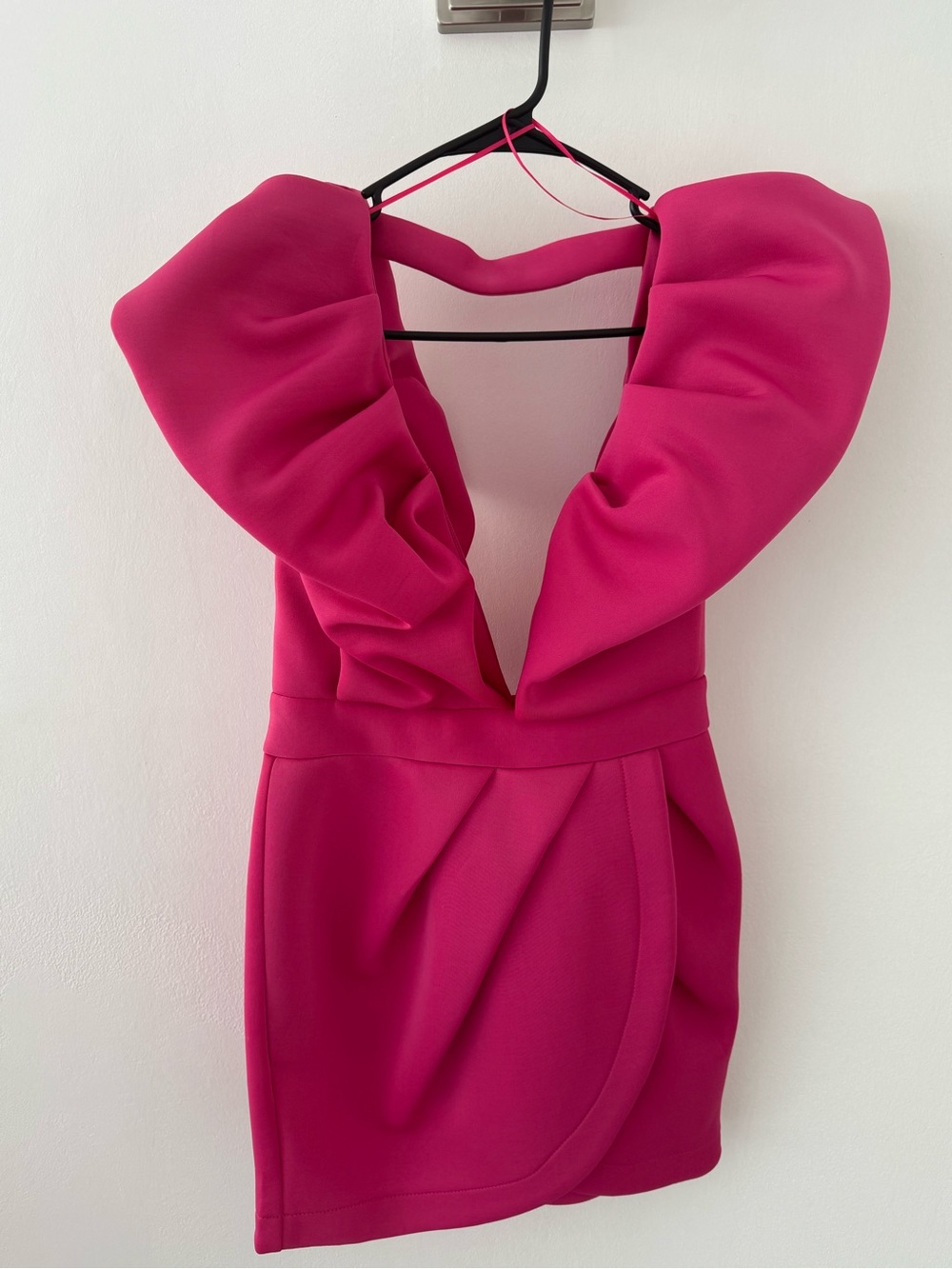 Bold Fuchsia Ruffle Plunge Mini Dress